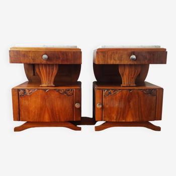 Pair of Art Deco 1940 bedside tables in blond walnut
