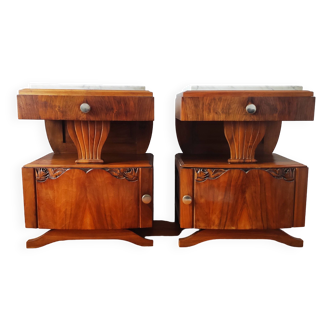 Pair of Art Deco 1940 bedside tables in blond walnut