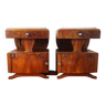 Pair of Art Deco 1940 bedside tables in blond walnut
