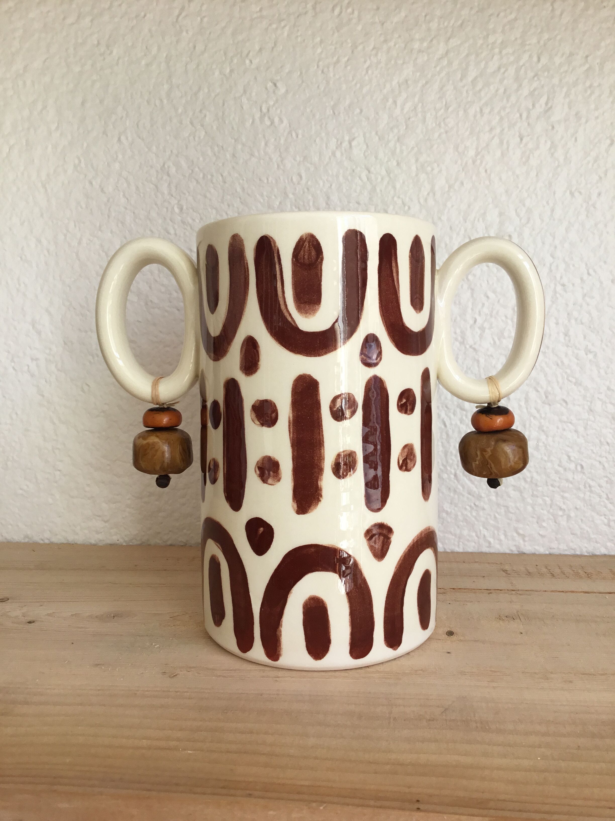 Hand-painted glazed ceramic tube vase