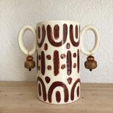 Hand-painted glazed ceramic tube vase