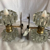Pair of 1930s wall lights, Italian work, Murano glass and brass