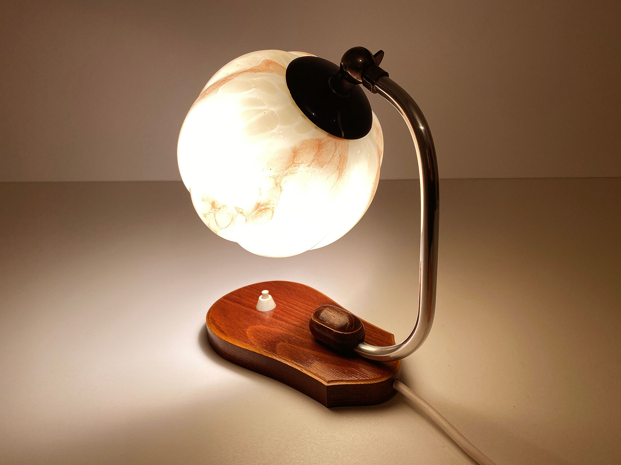 table lamp vintage art deco bauhaus, 30s, opaline marbled wood
