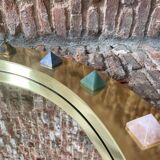 Modern Circular Mirror with Brass Frame and Semi-Precious Stone