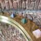 Modern Circular Mirror with Brass Frame and Semi-Precious Stone