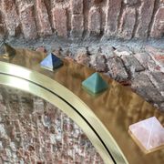 Modern Circular Mirror with Brass Frame and Semi-Precious Stone