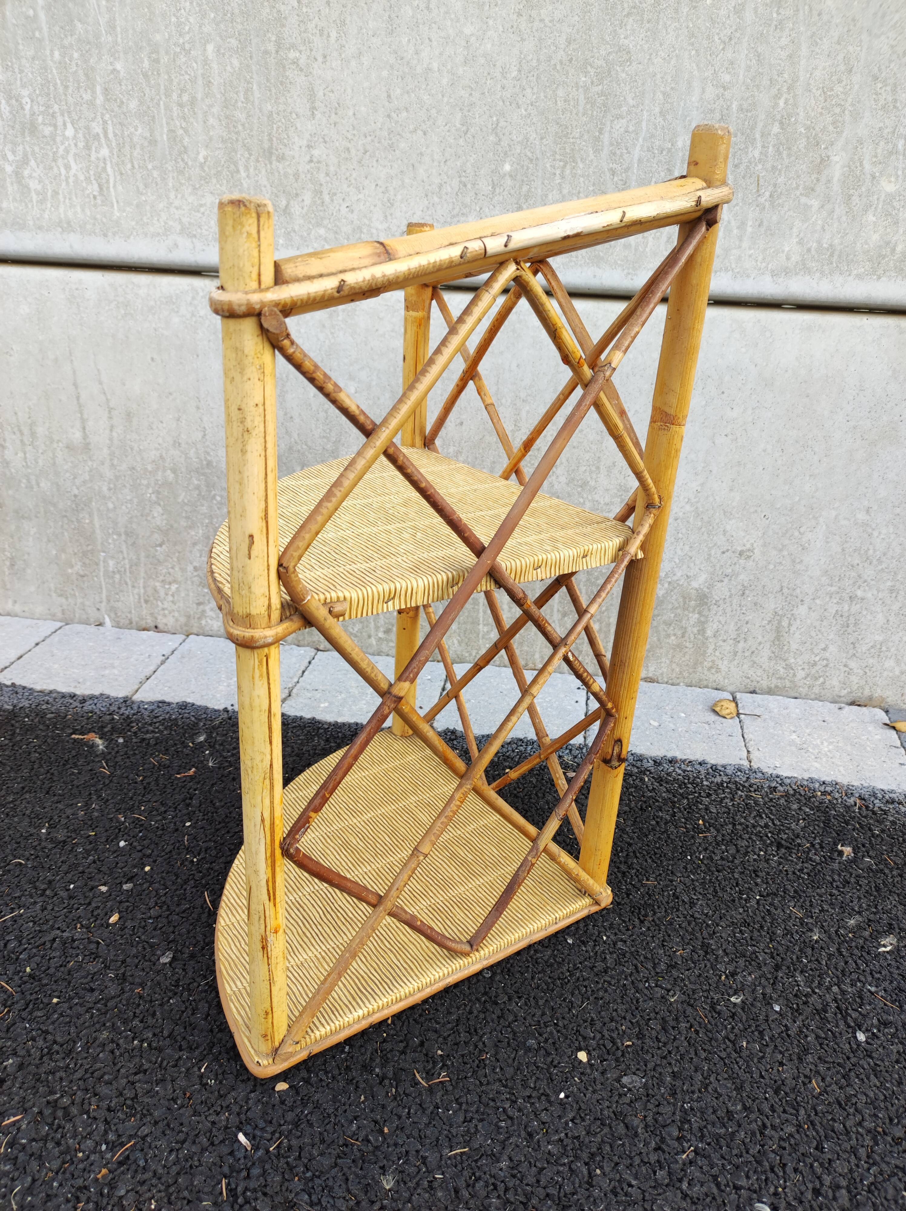 Wall corner shelf rattan bamboo vintage 50 60 modernist