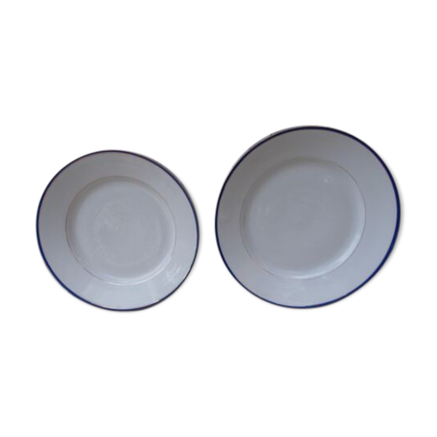 2 round dishes Limoges porcelain blue and gold border