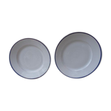 2 round dishes Limoges porcelain blue and gold border