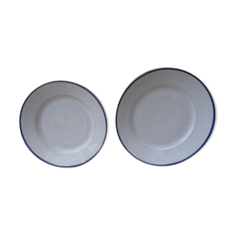 2 plats ronds Porcelaine de Limoges bordure bleue et or