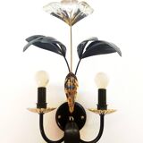 Black and gold Hollywood Regency leaf wall sconce