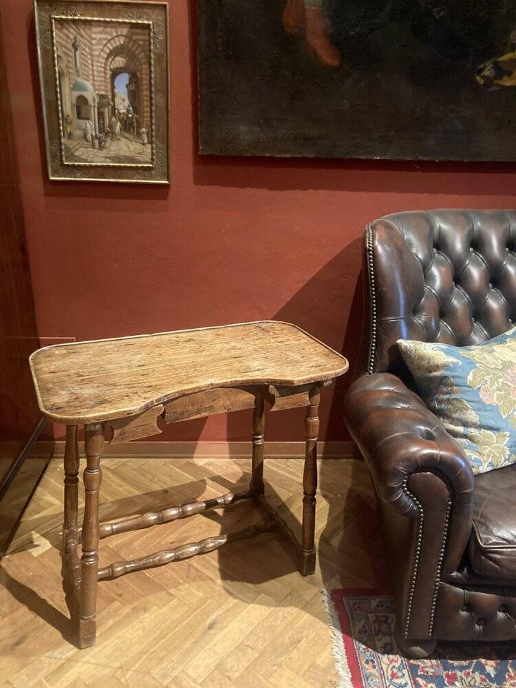 Antique 18th Century Italian Rustic Baroque Wooden Side Table with Turned Legs