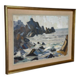 Original Mid Century Swedish Oil On Canvas – Coastal View, Grundsund By Carl Gunne – Vintage & Framed