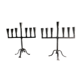 Pair of beaten iron candlesticks