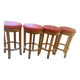 Set of 4 bar stools in solid exotic wood and red leather.