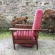 Vintage morris armchair in beech and fabric bordeaux napoleon iii