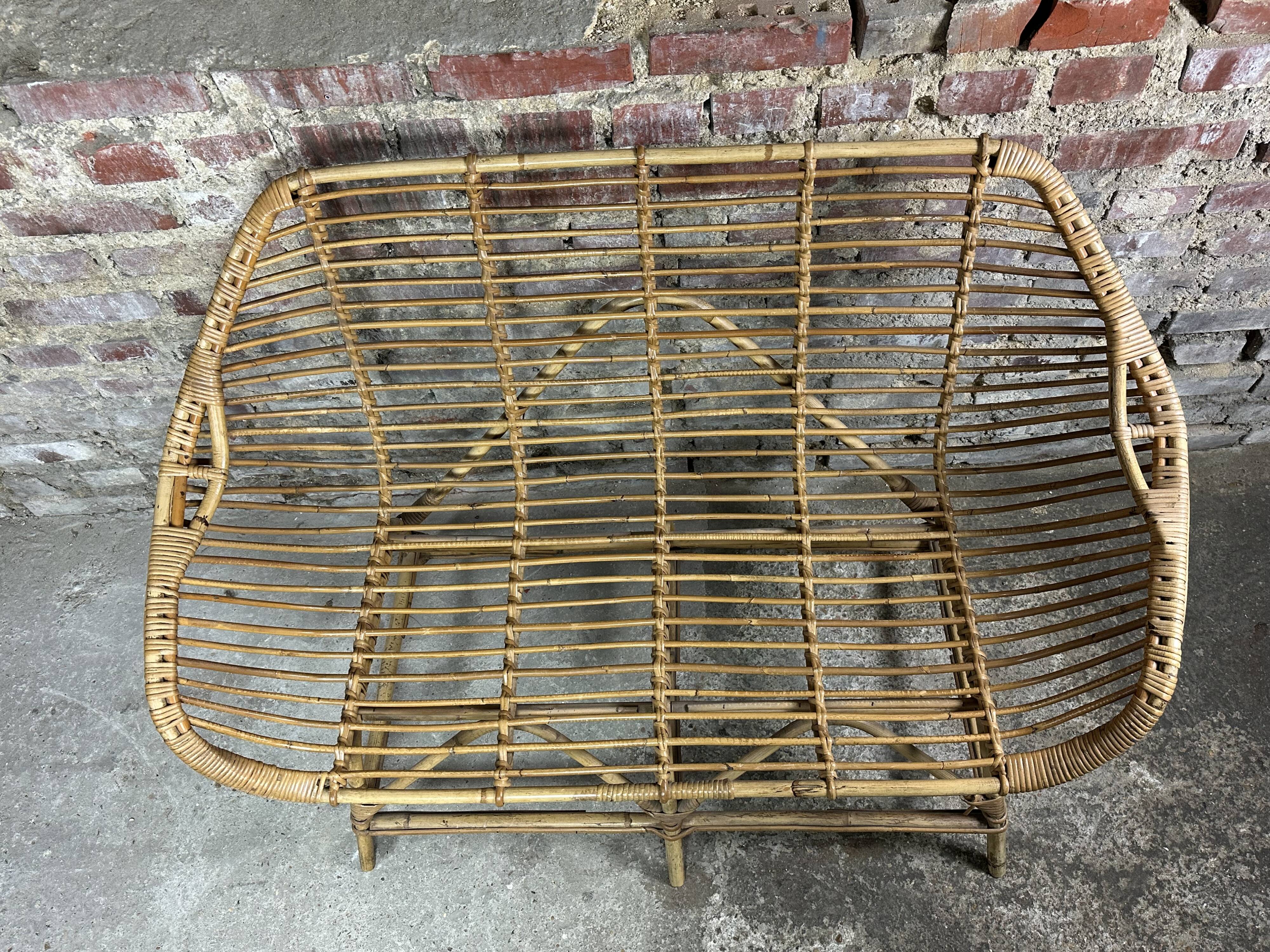 Vintage bench 60'S rattan