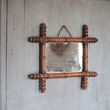 Wooden bamboo imitation mirror, antique mirror, hanging mirror.