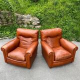 Set of Italian leather Poltrona Frau chairs, 1970s.