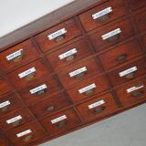 Large Antique Belgian Pitch Pine Apothecary Cabinet with Enamel Shields, 1900s