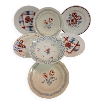 7 mismatched antique soup plates