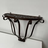 Small wall console Wrought iron trompe l'oeil stitched saddle leather