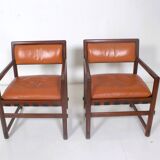 Pair of small leather dining seats or chairs by Edward Wormley