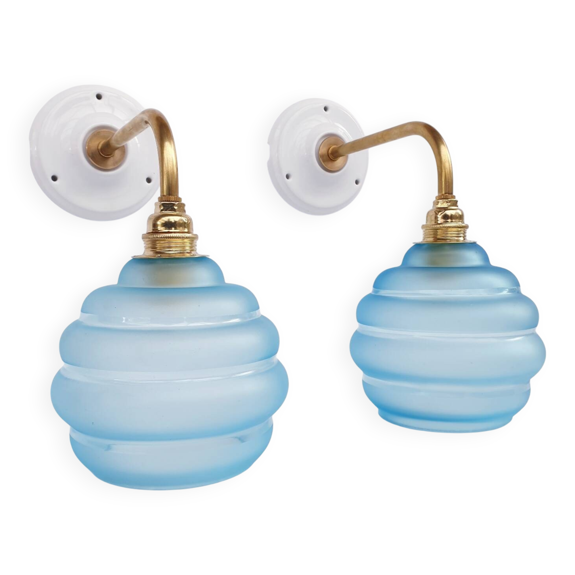 Vintage brass and blue glass wall lights