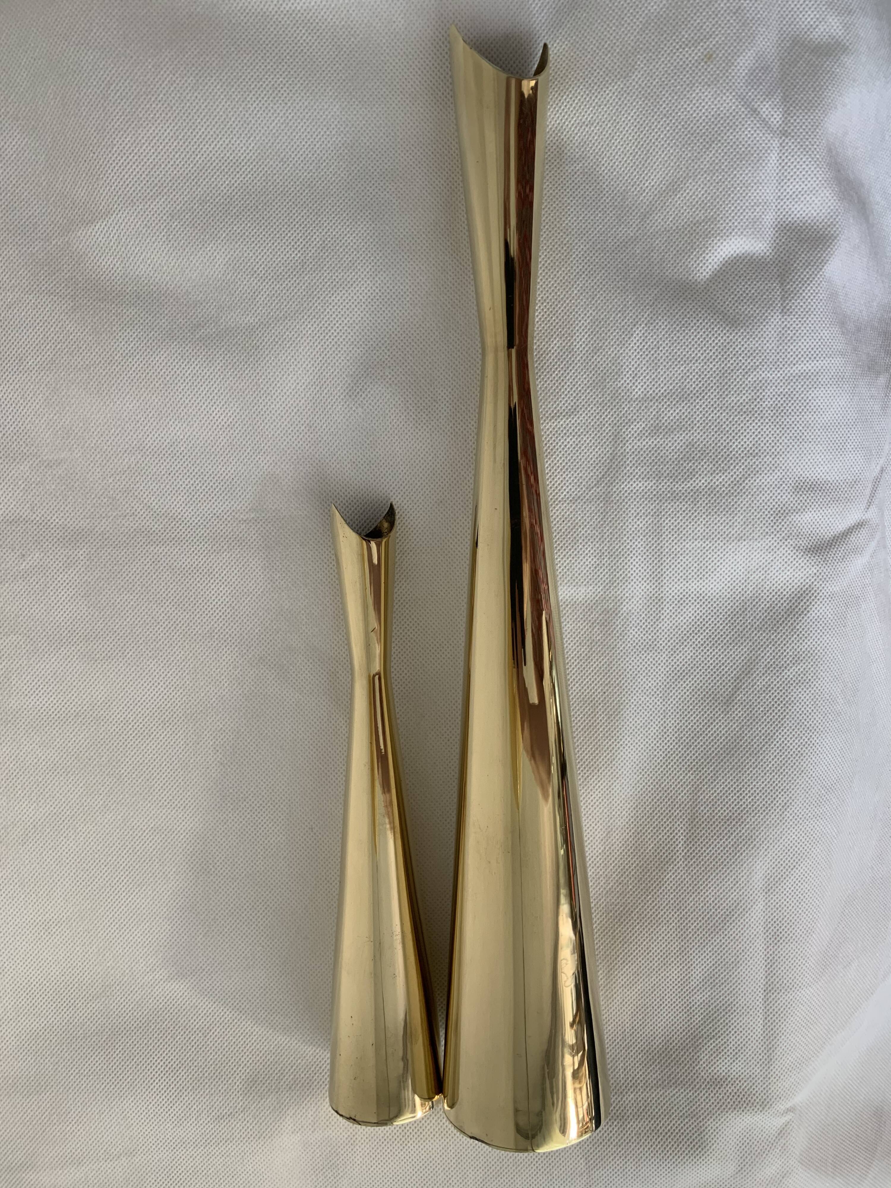 Pair of Lino Sabattini Cardinal brass vases for Christofle