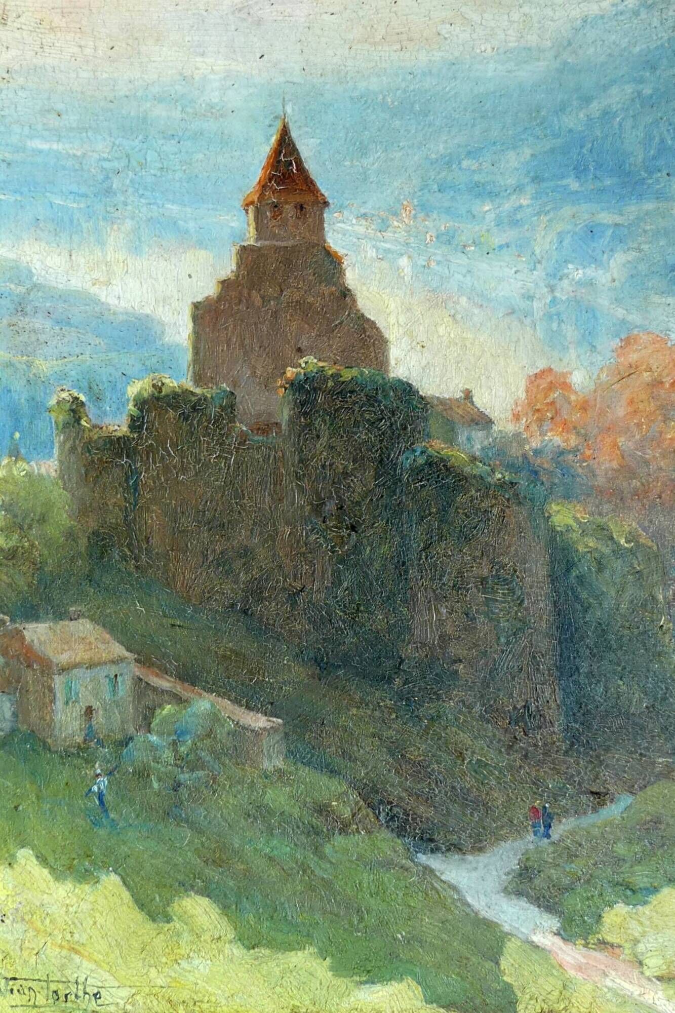 Old painting oil landscape pyrenees jean torthe 1890-1981 agen