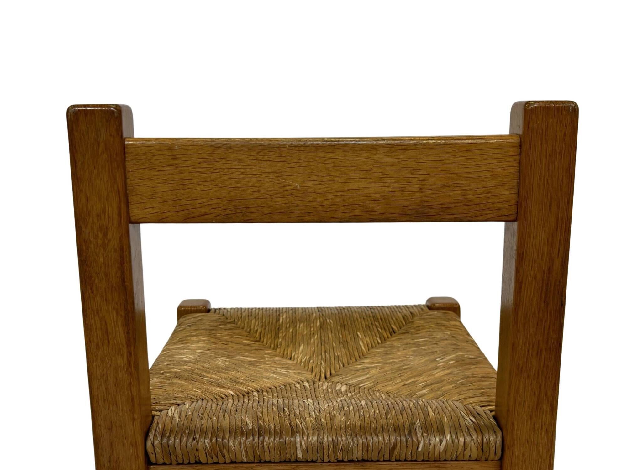 Set of four vintage chairs / stool - brutalist style minimalist oak and wicker 60s
