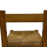 Set of four vintage chairs / stool - brutalist style minimalist oak and wicker 60s