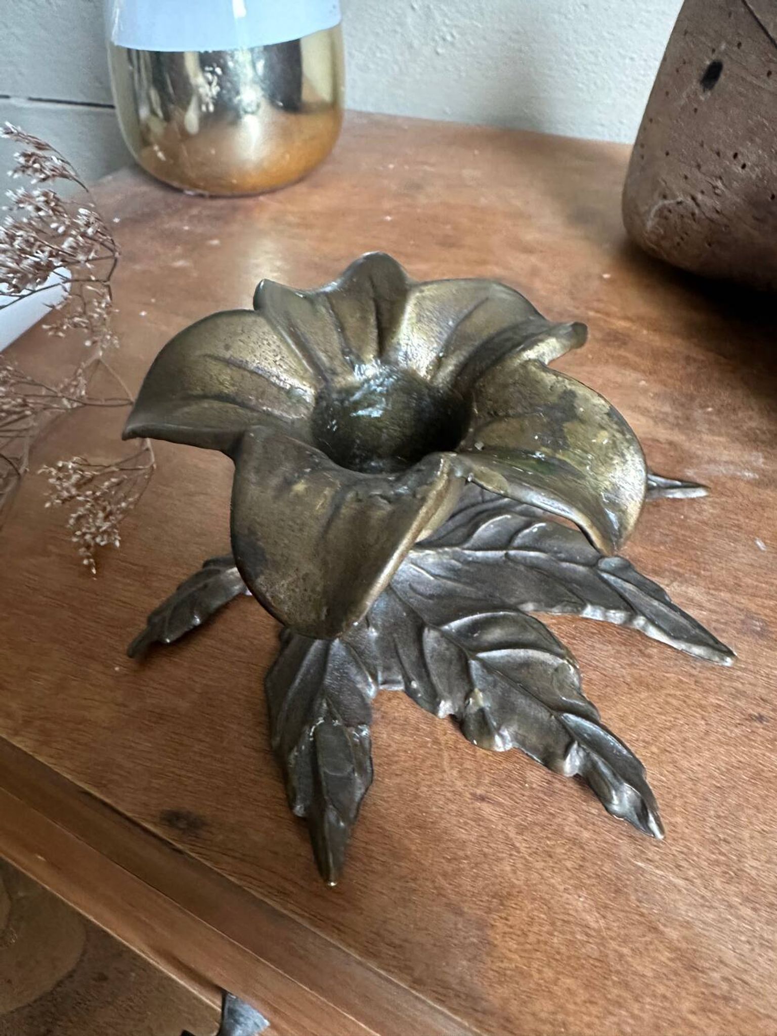 Brass flower candle holder