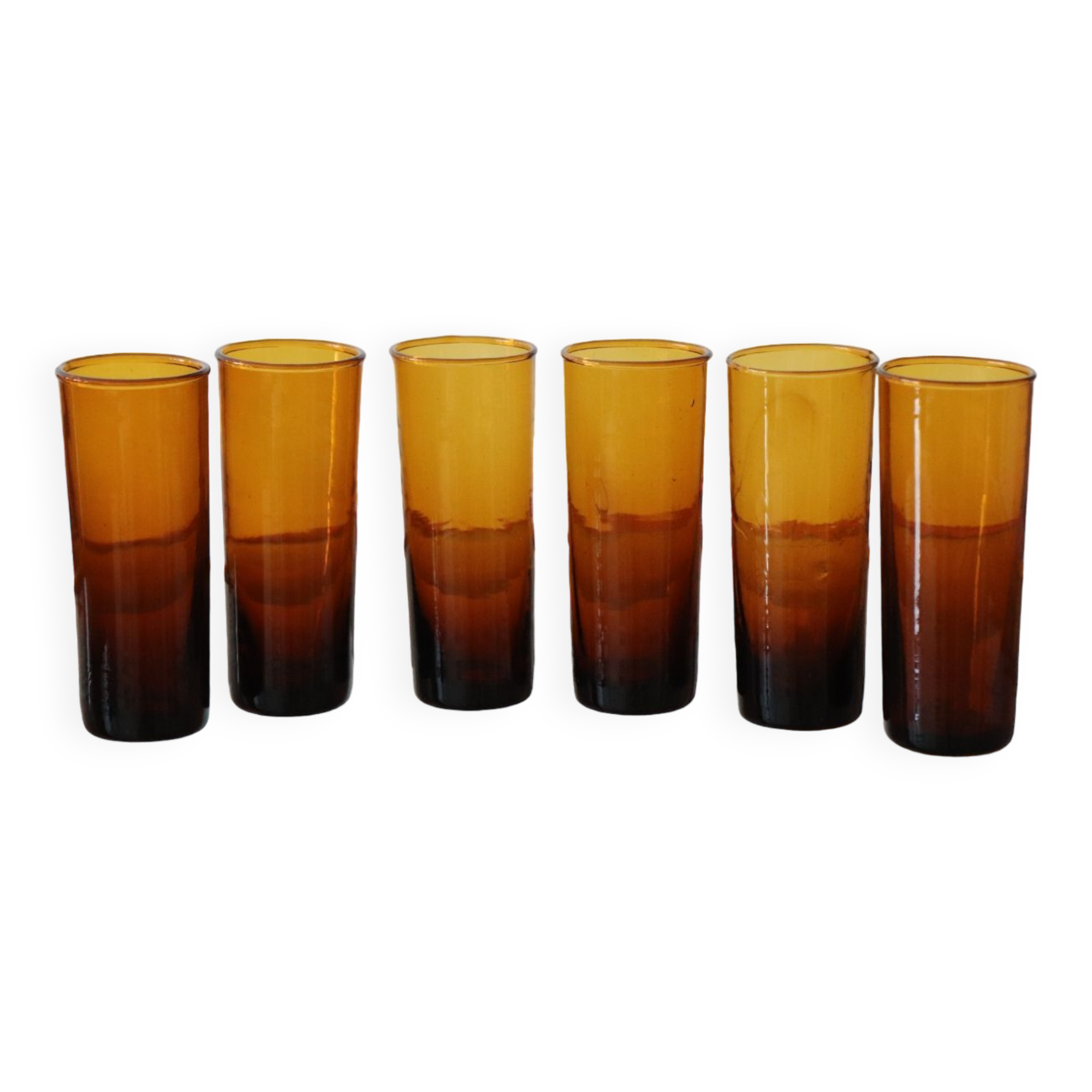 6 vintage amber shot glasses