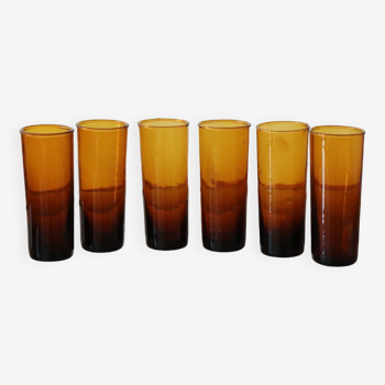 6 vintage amber shot glasses