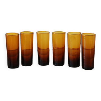 6 vintage amber shot glasses