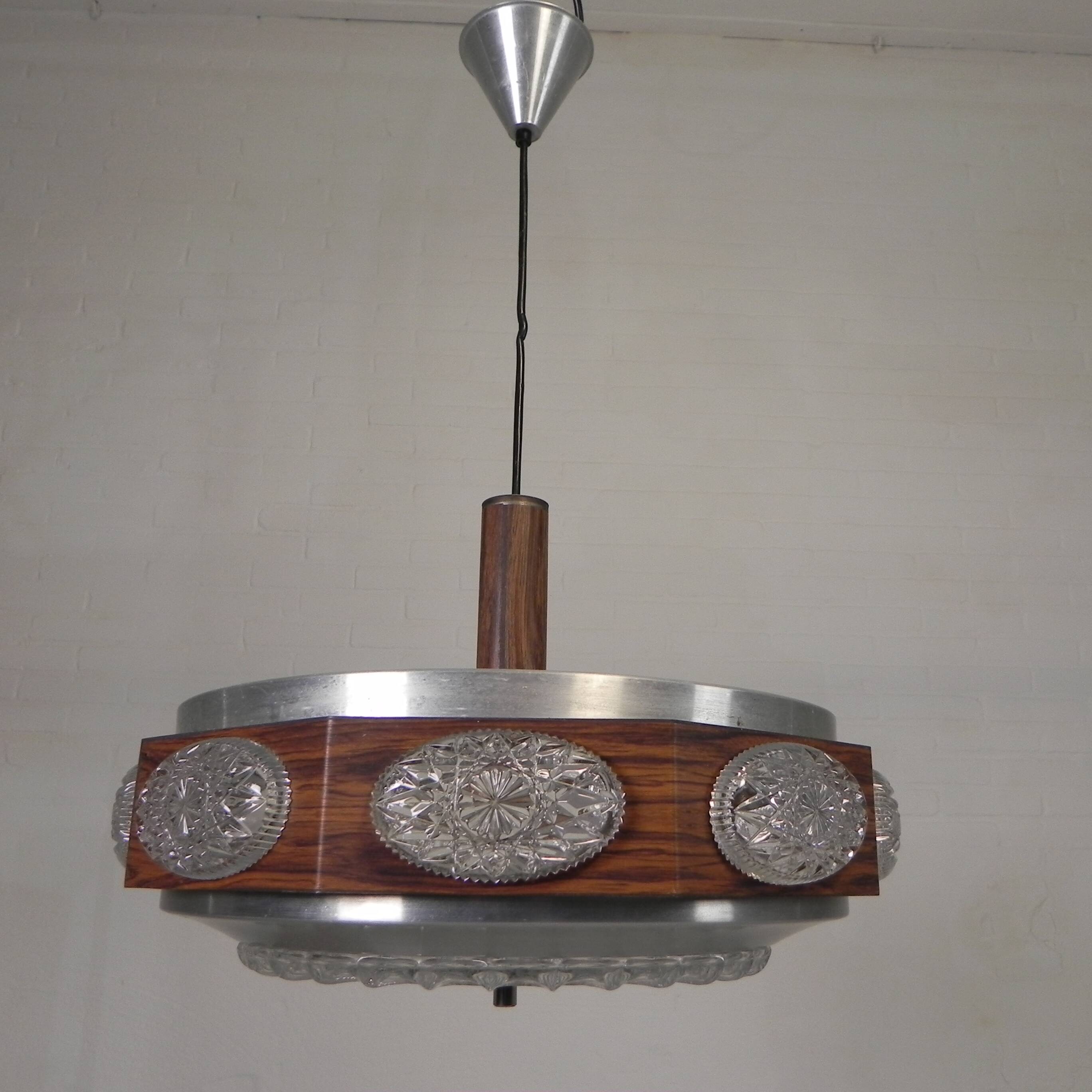 Vintage Lakro pendant light with 9 oval glass panels and 1 round glass panel, 1970s
