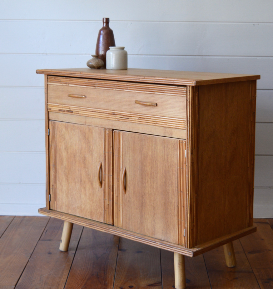 Rattan and wood sideboard from the 50s