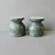 2 marble egg cups in veined white and green, circa 1980.
