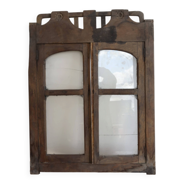 Ancienne double fenêtre de vitrine en bois
