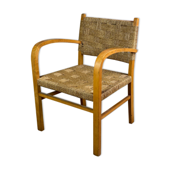 Fauteuil néerlandais corde et bois Vroom & Dreesman vintage 1960