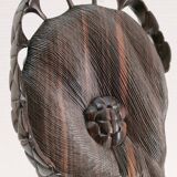 Wooden bust of woman with floral headdress sculptural work of the 60s-70s