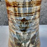 glazed ceramic vase with abstract flower decoration, signature to identify