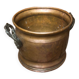 Old copper pot + vintage brass handles #a531