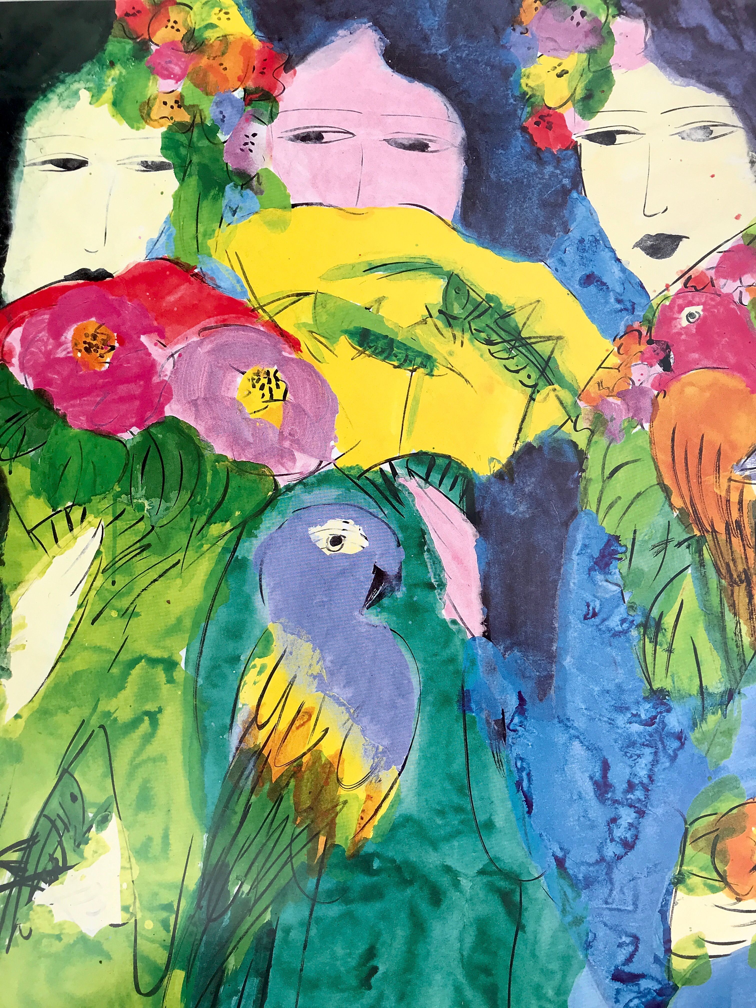 Art poster after Walasse TING, Untitled in blue and green (vertical format)