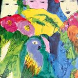 Art poster after Walasse TING, Untitled in blue and green (vertical format)