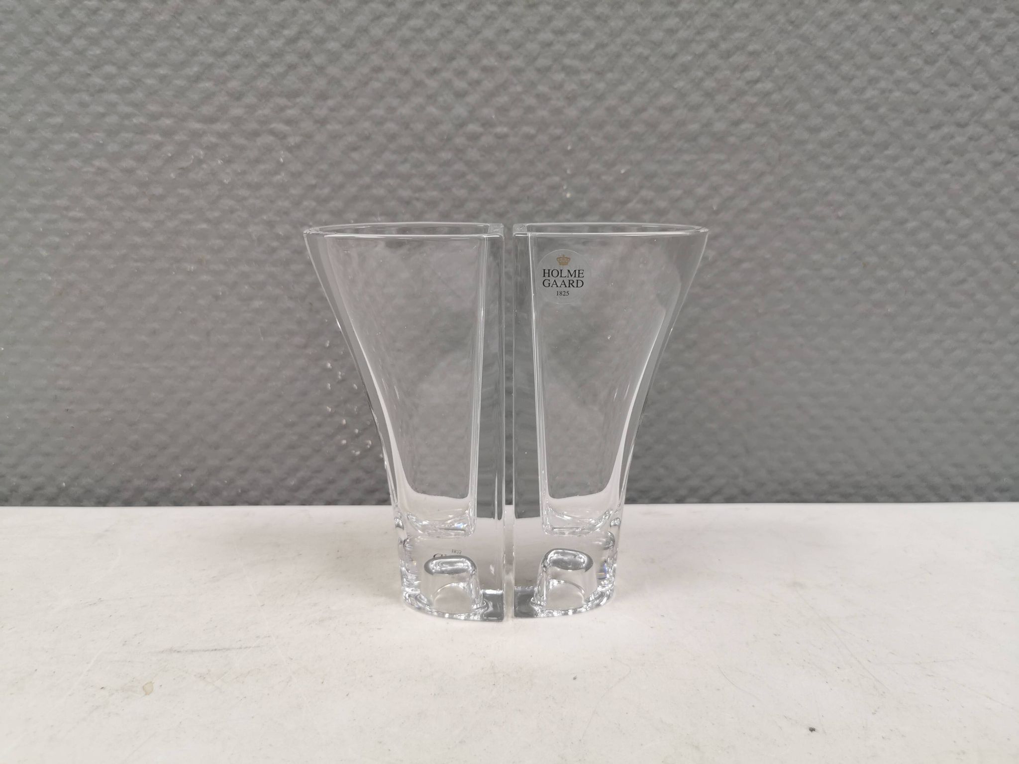 Vintage glass candlesticks/vases from the Danish Holmegaard glassworks.