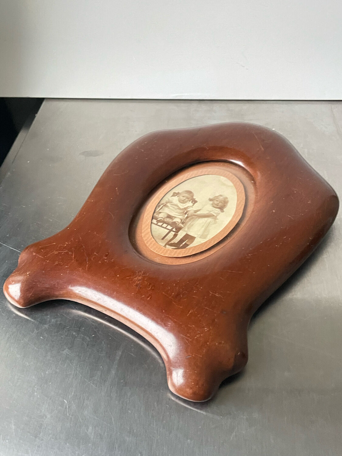 Art nouveau mahogany wooden frame measurements 27.5 cm x 20 cm  convex glass