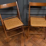 Suite of 11 folding chairs with canning 1980 wooden surround
