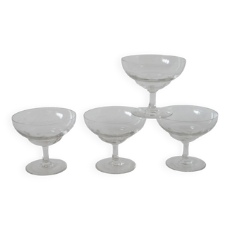 Lot de 4 coupes à champagne en cristal gravé 1950